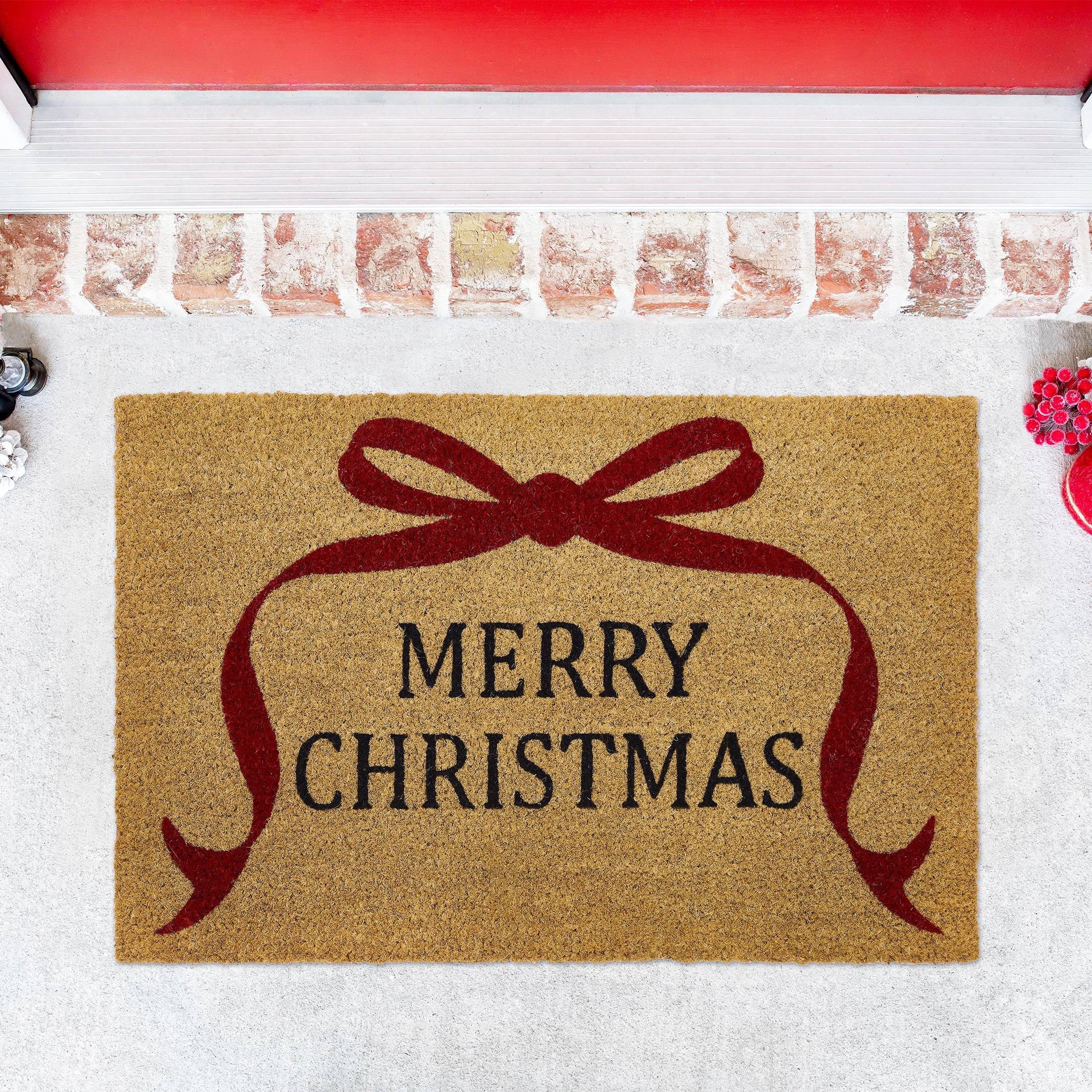VCNY Home Multi Merry Christmas Bow Outdoor Coir Doormat, 18" x 30"