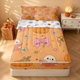 thumbnail image 2 of Homewish Halloween Spooky Animal Zipper Twin Comforter Sets with Fitted Sheet and 2 Pillowcases, Bow Pumpkin Star Zipper Bedding Set, Orange, Pumpkin Bat Reversible, 2 of 7