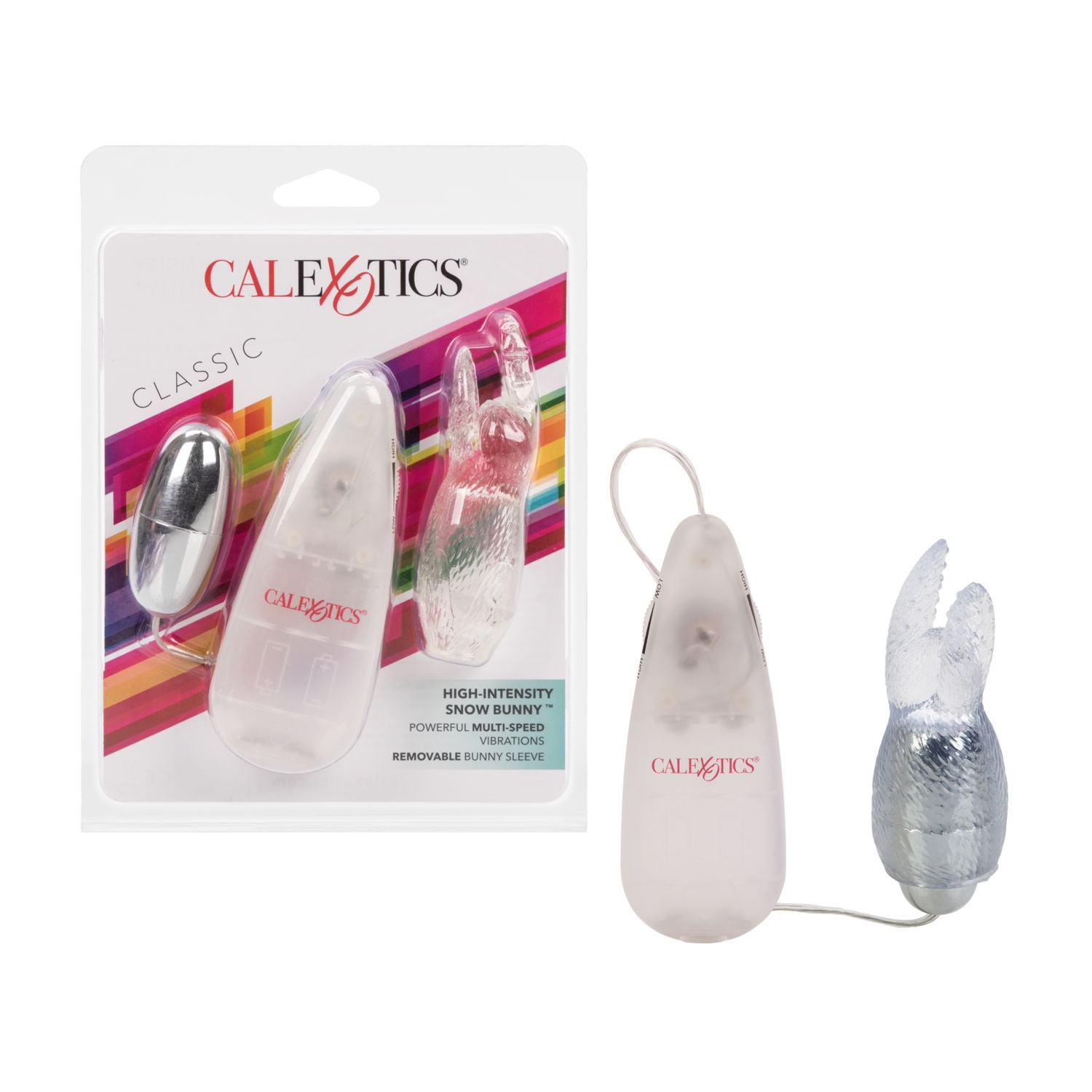 CalExotics High-Intensity Multi-Speed Soft Removeable Snow Bunny Bullet Vibrator - Clear