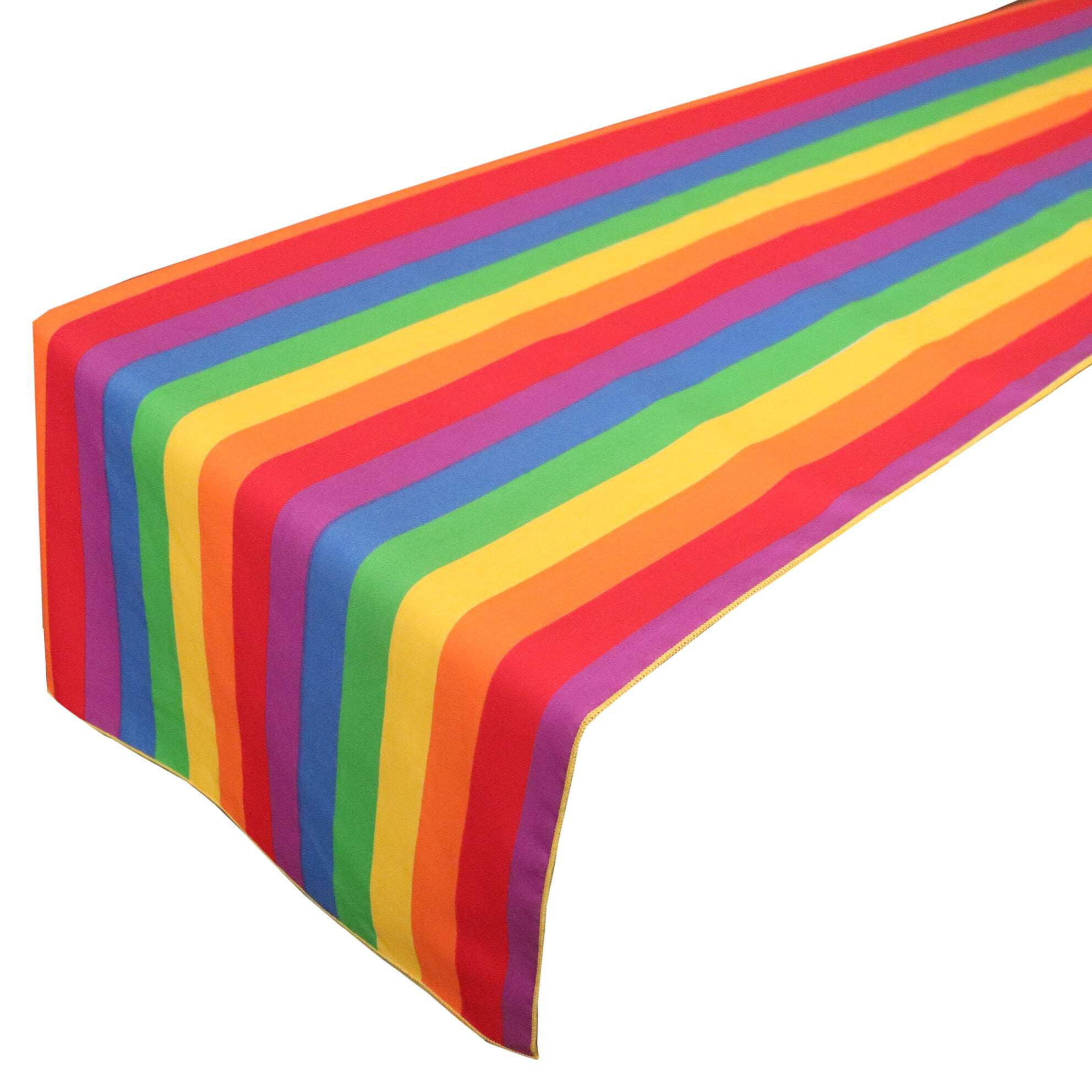 Cotton Print Table Runner 1 Inch Wide Stripes Rainbow