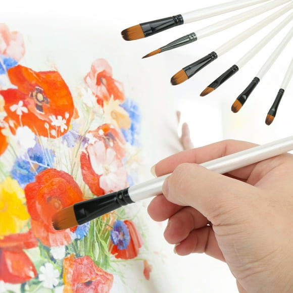 Paint 6Pcs Paint Brush Set 6 Sizes Hand Made Soft Bristles Two Colors Nylon White Oil Paint Brush Set for Gouache Watercolor