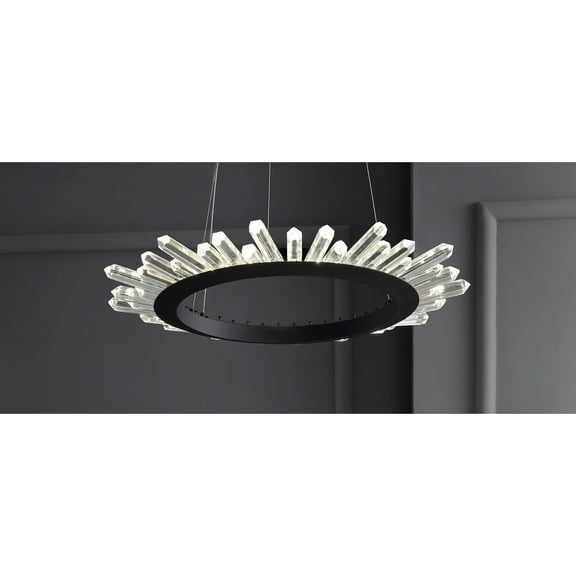 JONATHAN Y Elsa 24" Adjustable Integrated LED Modern Crystal Pendant, Black/Clear