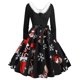 thumbnail image 1 of Vestido oscilante de manga larga con estampado navideño para mujer, vestido Retro con escote en V peludo y retazos Fridja  NMB4198, 1 of 1