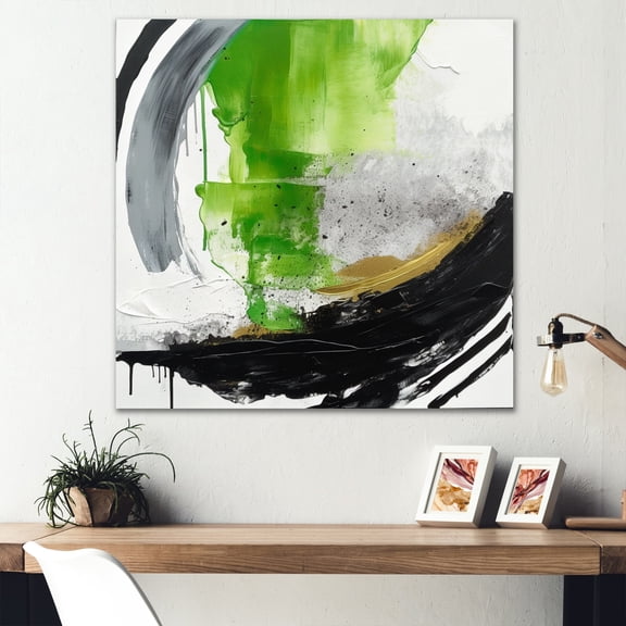 DESIGN ART Designart "Green And Black Geometric Enchantment I" Abstract Marble Canvas Wall Art 36 in. wide x 36 in. high