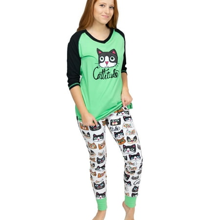 

Lazyone Women s Soft Casual Pajama Leggings and Tall Tee Sets With Cute Fun Prints Cattitude