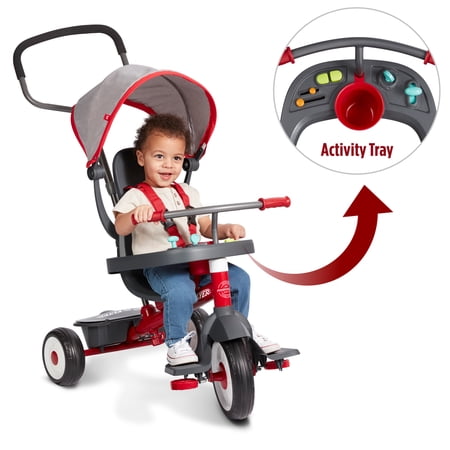 RADIO FLYER 4-IN-1 ACTIVITY STROLL ‘N TRIKE WITH INTERACTIVE TRAY, KIDS 1 TO 5 YEARS