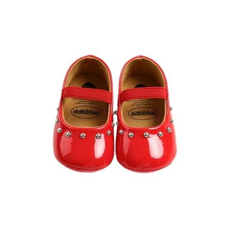 

Genuiskids Baby Girls Solid Color Shoes Prewalker Spring Casual Anti-Slip Soft Sole Party Shoes