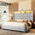 thumbnail image 6 of Merluxy LED Queen Bed Frame,Charging Station and Storage Upholstered Headboard/Velvet/Gray, 6 of 7