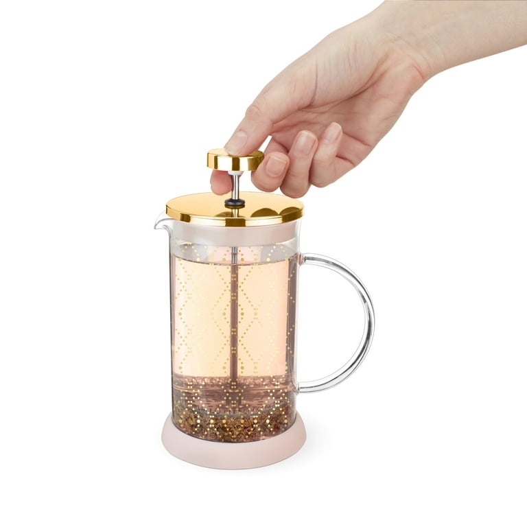 Pinky Up Riley Mini Souk Glass Press Pot Tea and Coffee Maker, Loose Leaf Tea  Accessories, Hot or Iced Tea Beverage Brewer, 12 oz Capacity 