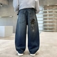 thumbnail image 5 of Ccpelsie Boys Baggy Jeans for Kids Teen Casual Straight Wide Leg Cargo Jeans Y2K Loose Elastic Waist Denim Pants Trousers with Pockets(A01-Blue,12-14 Years), 5 of 7