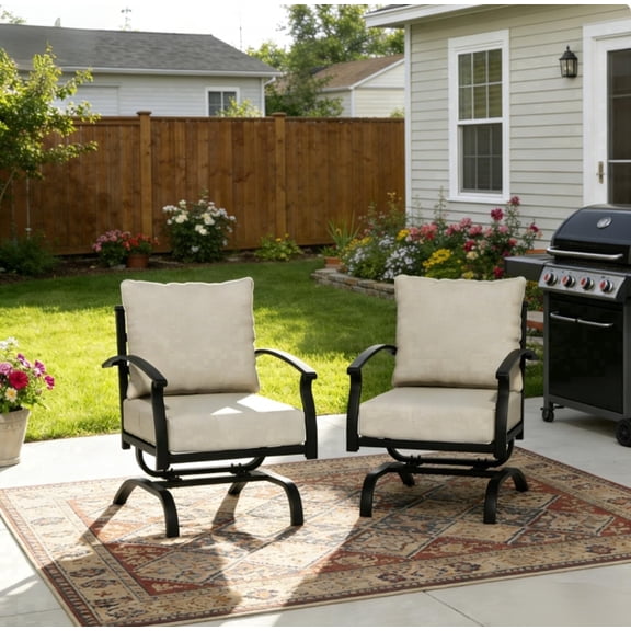 Gotland 2 Pieces Patio Furniture Set, Outdoor Metal Rocking Chair, Patio Bistro Set Rocker with Thickened Cushions for Porch Garden Deck, Sand
