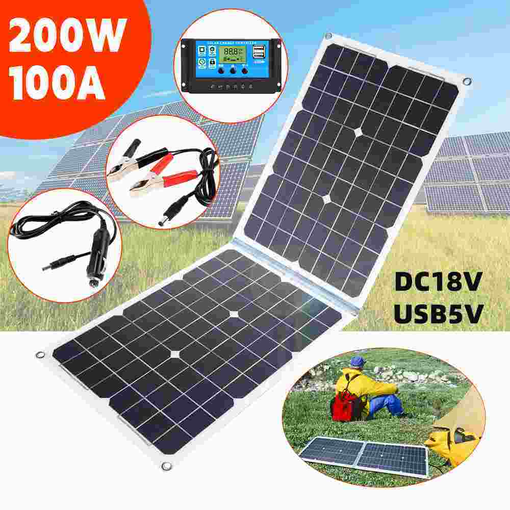 200W Portable Solar Charger 18V Foldable Portable Solar Panel Charger Kit PV Balcony Power Station