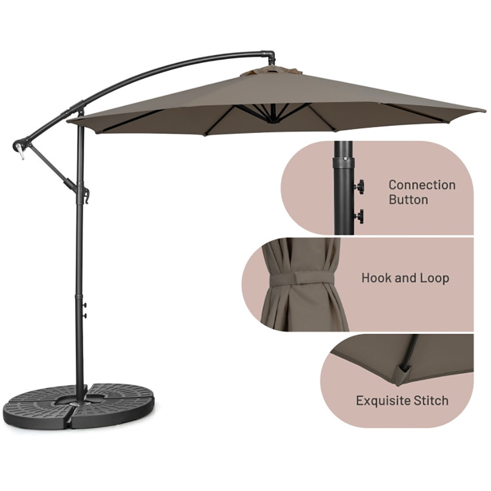 Aimee Lii 10 Feet Offset Umbrella with 8 Ribs Cantilever and Cross Base, Outdoor Umbrella with Base, Brown Aimee Lii 10 Feet Offset Umbrella with 8 Ribs Cantilever and Cross Base, Outdoor Umbrella with Base, Brown