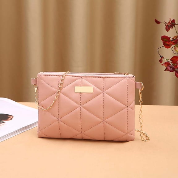 Simple Luxury Diamond Crossbody Bag PU Leather Handbag Single Shoulder Bag Messenger Bag Large Capacity Female Handbag Rhombus Pattern Bag Small Square Bag Chain Bag RED