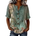 thumbnail image 2 of Women's 3/4 Sleeve Top Print Blouse V Neck Button Down Short Sleeve Casual Loose Fit Shirt, 2 of 4