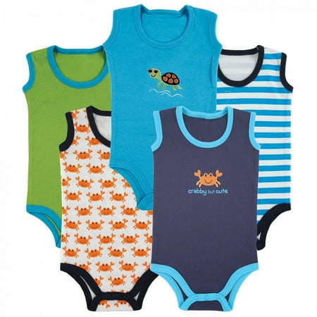 UPC: 0660168370416 | Luvable Friends Baby Boy Cotton Sleeveless Bodysuits 5pk  Crab  0-3 Months