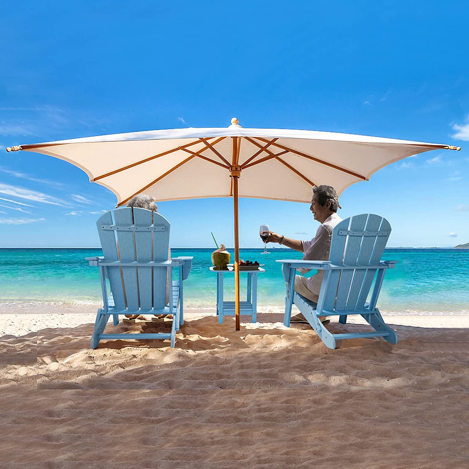 VINGLI HDPE Adirondack Chair, Blue with Cup Holder