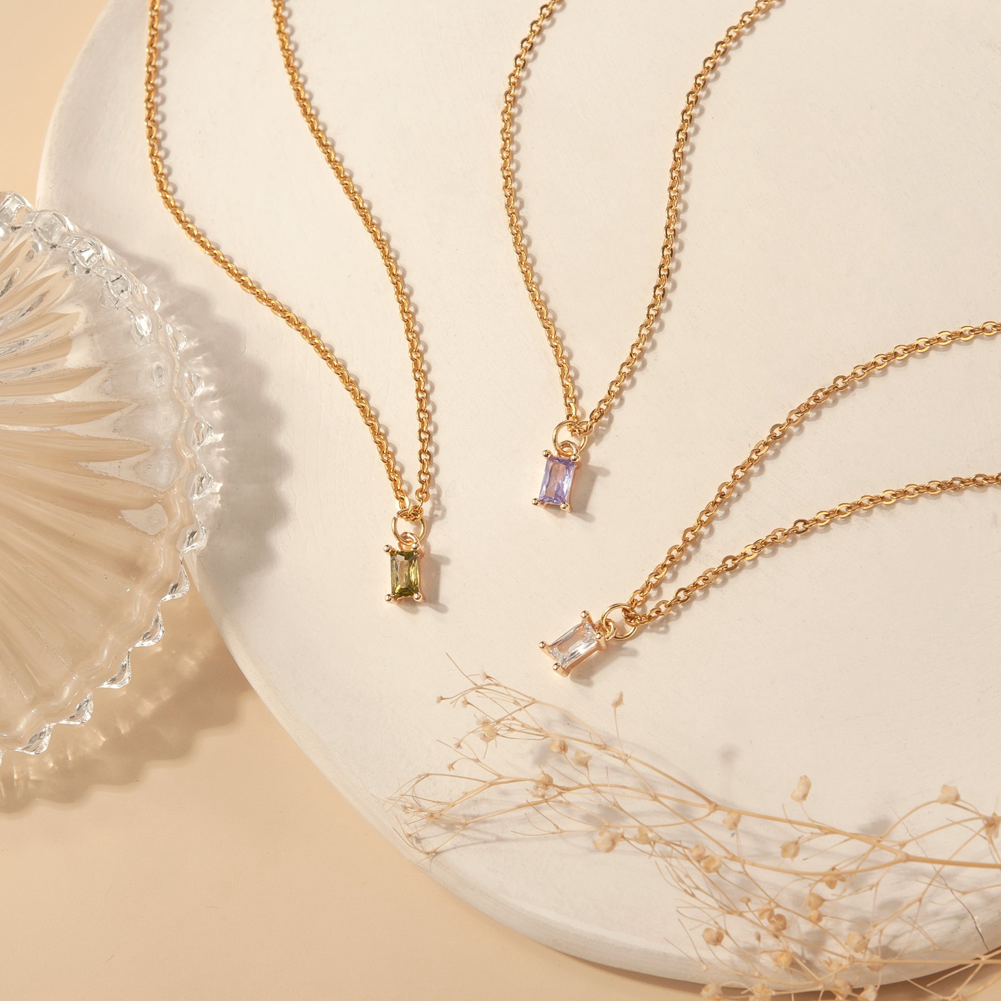 Anavia Diamond Necklaces 14K Gold Plated Birthstone Necklace for Women Mothers Minimalist Baguette Birthstone Necklace Cubic Zirconia Pendant Necklace Birthday Gifts
