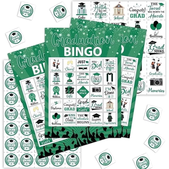 Graduation Bingo Games Green Graduation Game for 24 Players Graduation Party Games and Activities Funny Grad Party Game Cards for High School or College Graduation Party Supplies
