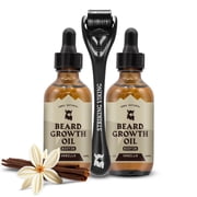 Striking Viking Beard Growth Oil 2 Pack Vanilla with Derma Roller Beard Care Set for Men