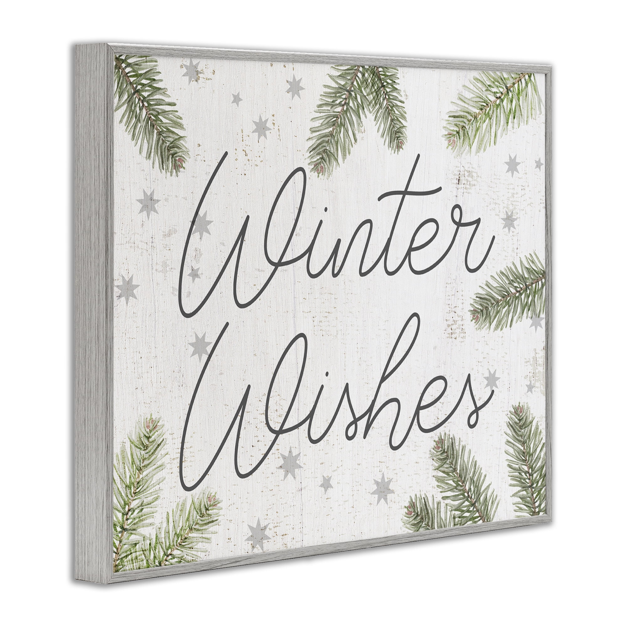 Stupell Industries Winter Wishes with Sprigs Holiday Painting Gray Framed Art Prints Wall Art, 30 x 24