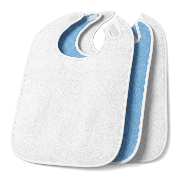 Reusable Polyester Adult Bibs 3-Pack – Absorbent Clothing Protector with Velcro Closure for Men, Women, and Seniors – Machine Washable