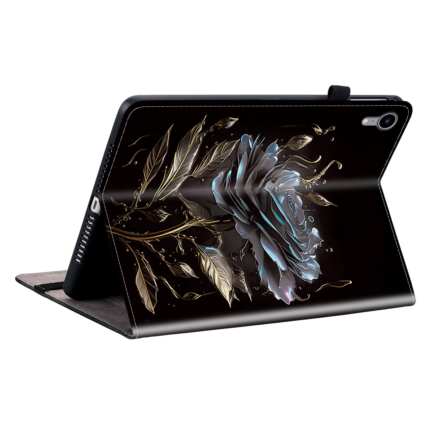 Allytechgroup Case for iPad (A16) 11th Generation 11" 2025 with Stand/Pencil Holder/Card Pockets/Magnetic Smart PU Leather Folio Stand Wallet shockproof Cover [Auto Wake/Sleep], Black Rose Flower