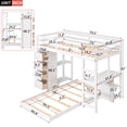 thumbnail image 3 of Twin over Twin Size Bunk Bed with Built-in Desk and 4 Storage Drawers, Solid Wood Bunk Bed Frame with Open Shelves and Full-length Guardrails, Space Saving Bunk Beds for Kids Boys Girls Bedroom, White, 3 of 7