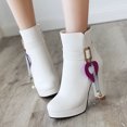 thumbnail image 5 of QISIWOLE Fashion Women Waterproof Platform Round Head High Heels Zipper Ankle Boots,Deals, 5 of 6