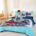 thumbnail image 3 of Erosebridal Train Twin Bedding, Steam Engine Bedding Comforter Set, Blue Cartoon, Navy Reversible 7 Pieces, 3 of 6