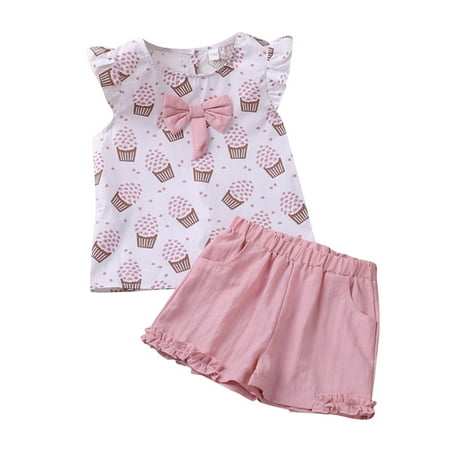 

Fshinging Toddlers Outfits Kids Baby Girls Spring Summer Print Cotton Sleeveless Tops Shorts Clothes
