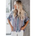 thumbnail image 4 of Women's V Neck Stripes Roll up Sleeve Button Down Shirt, 4 of 6