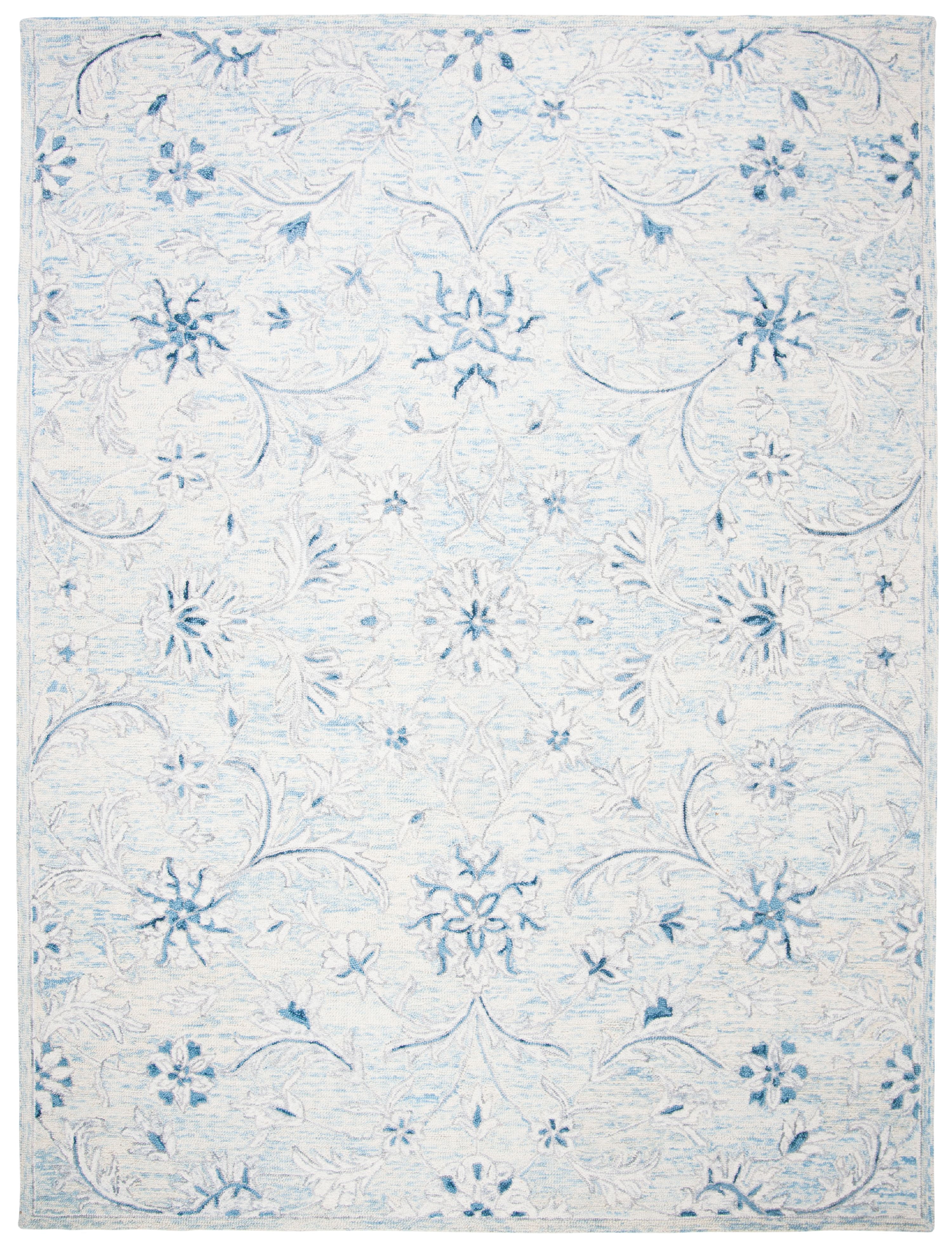 SAFAVIEH Micro-Loop Carl Floral Overdyed Wool Area Rug, Light Blue/Ivory, 9' x 12'