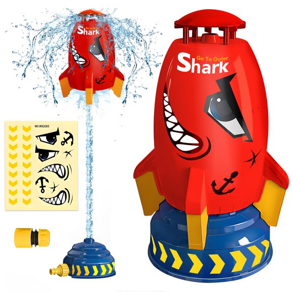 Outdoor Water Sprinkler for Kids Outdoor Water Rocket Splash, Kids Sprinkler for Outside Backyard, Summer Fun Pool Rocket Toys for Toddler Ages 3 Gift Ideas, Red