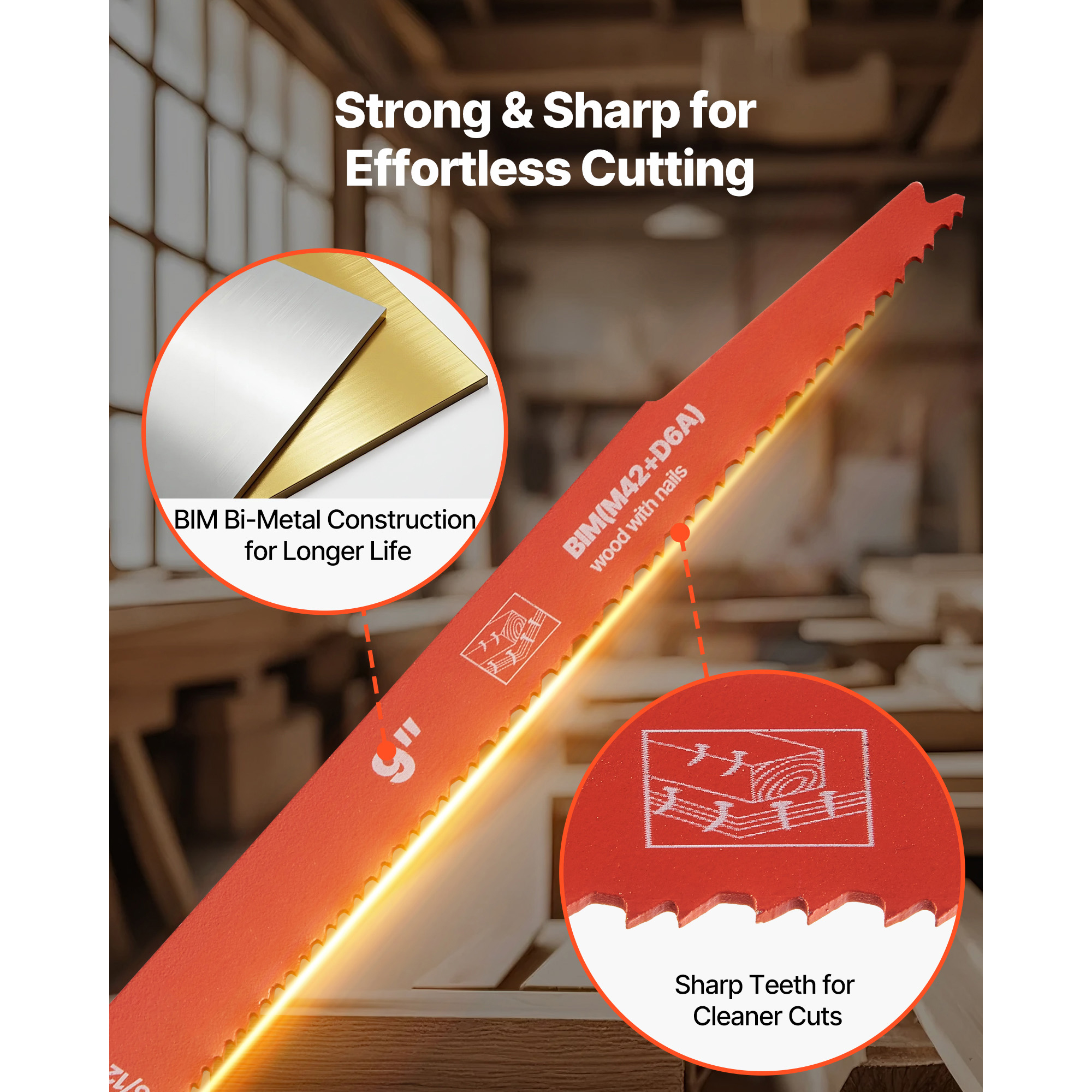 KFFKFF 25-Piece Bi-Metal Reciprocating Saw Blade Set, 6/12 TPI, Universal Shank, Designed for Quick and Precise Cuts in Wood and Nail-Embedded Wood, Ideal for Demolition Tasks, Orange