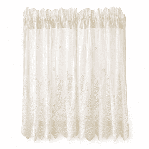 FURMORA Sheer Lace Curtains for Bedroom Ivory Elegant Victorian Curtains Scalloped Edges Floral Kitchen Window Curtains 36 Inch Length Rod Pocket Lace Kitchen Curtains,36 X 29 Inch