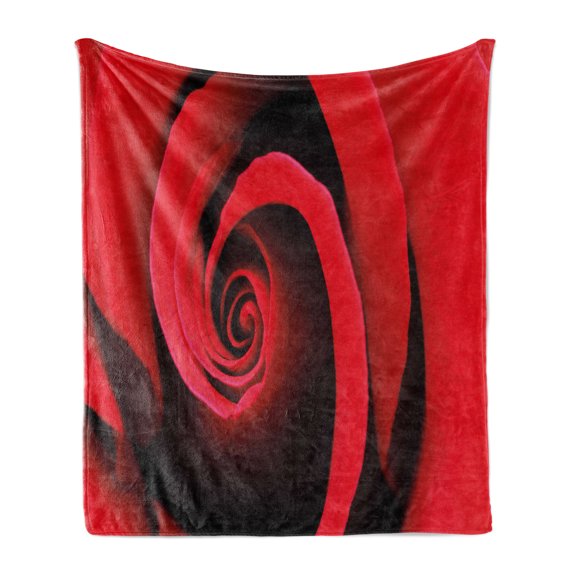 Rose Soft Flannel Fleece Blanket, Extreme Close up of Red Rose Bloom Swirled Spiral Petals Beauty in Nature Theme, Cozy Plush for Indoor and Outdoor Use, 70" x 90", Vermilion Black, by Ambesonne
