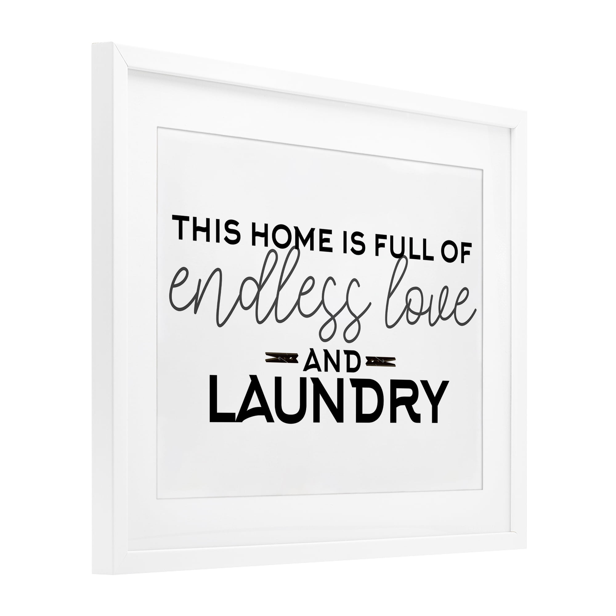 Endless Love & Laundry Minimal White Framed Print Under Glass, design by Kim Allen