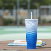 Mainstays 26 oz Double Wall Plastic Ombre Painting Textured Tumbler, Blue