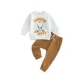 thumbnail image 4 of Toddler Baby Boy Halloween Outfit 6M 12M 18M 24M 3Y Pumpkin Ghost Sweatshirt and Pants Set Cute Halloween Fall Winter Clothes, 4 of 10