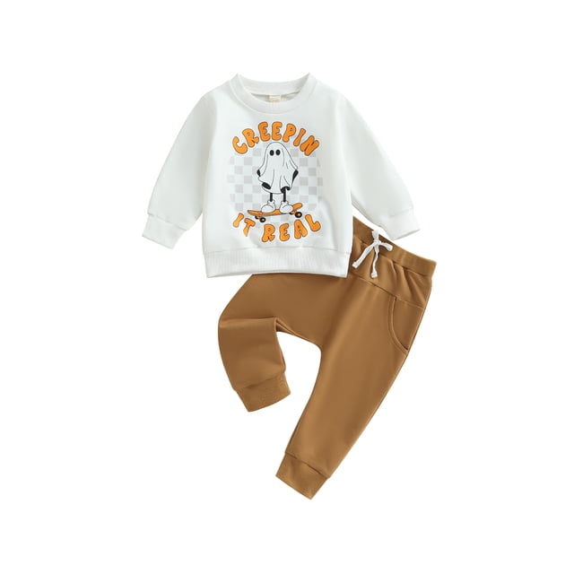 Fortune Baby Boy Halloween Outfits Long Sleeve Ghost Sweatshirt Elastic Pants 2Pcs Fall 2 Clothes