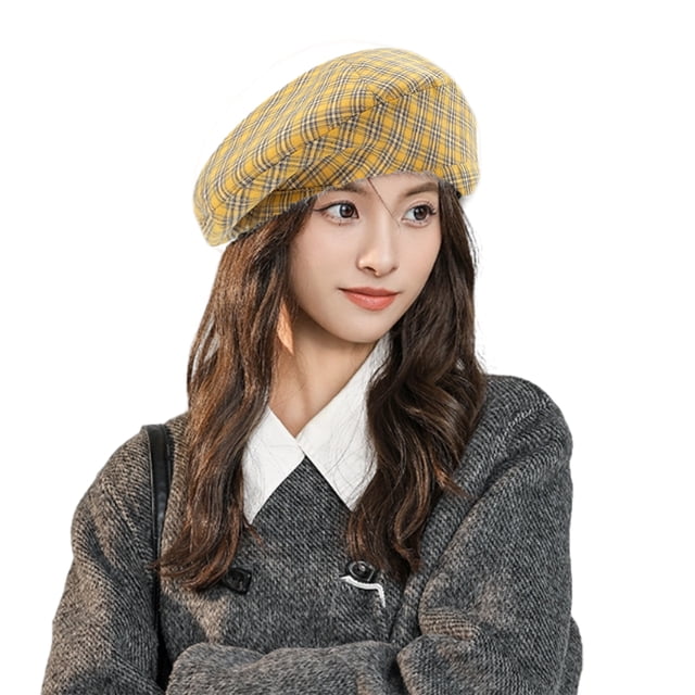 Boina vintage a cuadros de otoño e invierno de 2 piezas, fina e informal para la familia