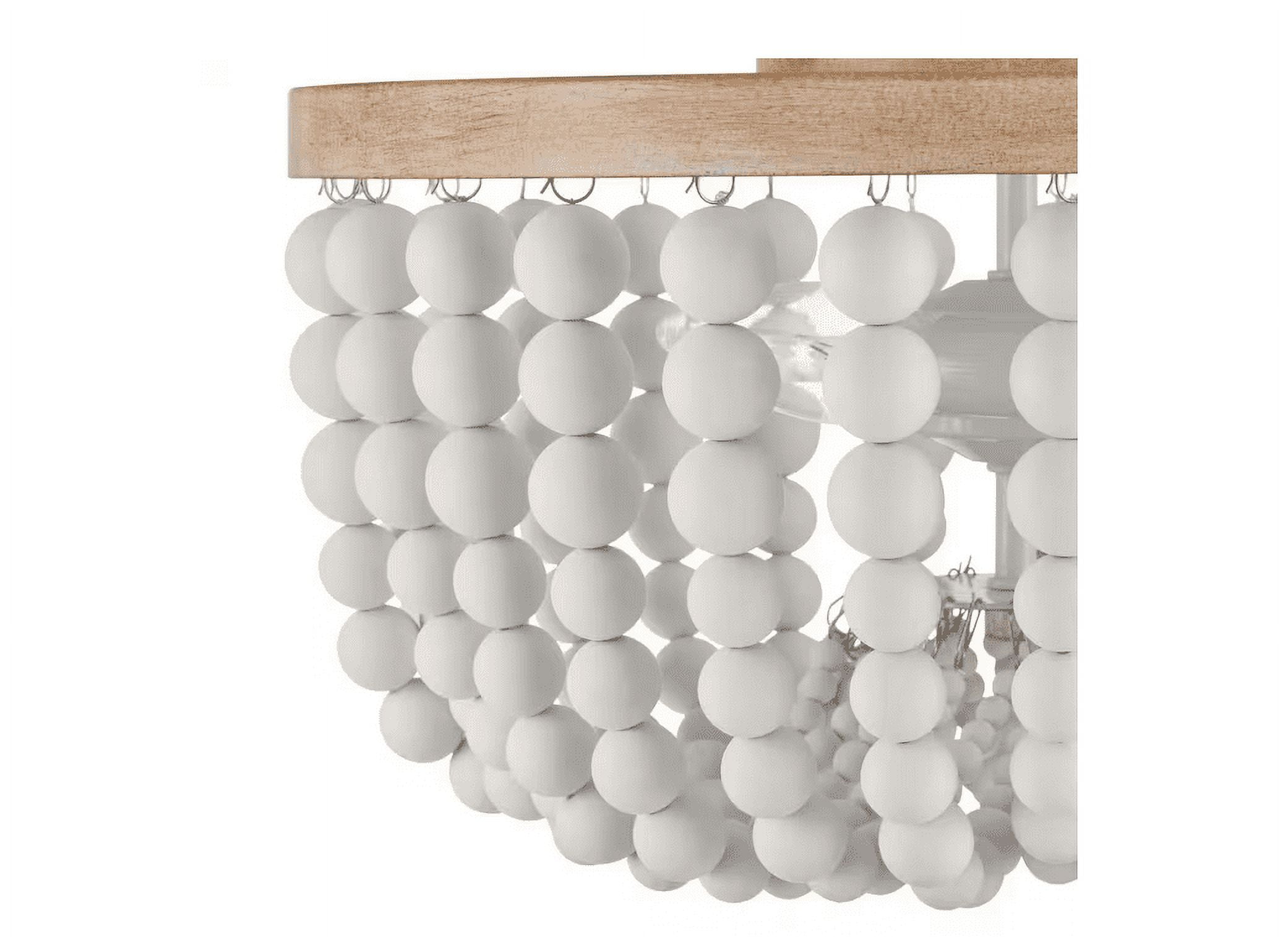 Cayman 13 in. 2-Light White and Faux Wood Beaded Flush Mount Ceiling Light Fixture with White Beaded Shade