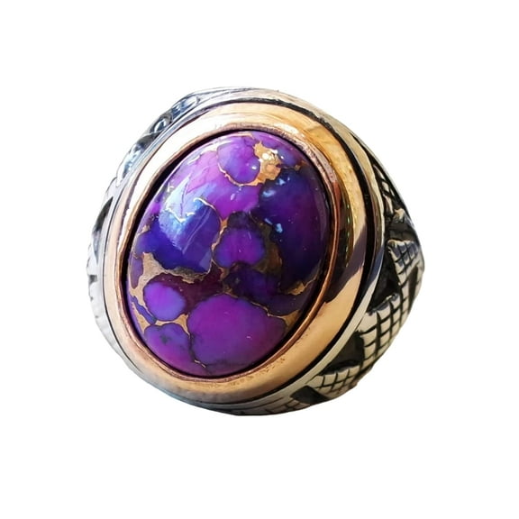 Purple Copper Turquoise Mens Ring, Natural Copper Turquoise, Silver Jewelry, 925 Silver Ring, Birthday Gift, Heavy Mens Ring, Arabic Design, Ottoman Style Ring, Christmas, Turkey Mens Signet Ring