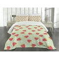 thumbnail image 3 of Ambesonne Fruits Quilted Bedspread Set 3 Pcs, Spring Blossoms Cartoon, King Size, Pale Green Red, 3 of 5