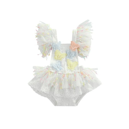 

Suanret Infant Baby Girls Summer Jumpsuit Sleeveless Lace Patchwork Gauze Colorful Butterfly Patch Romper Bodysuit White 12-18 Months
