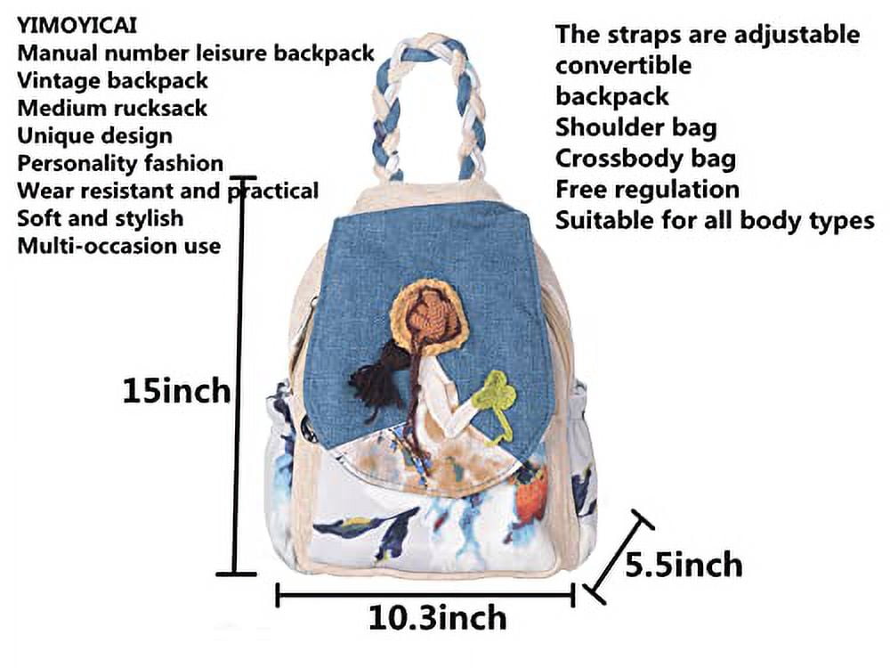 YIMOYICAI Backpack Purse for Women Girl's Convertible Sling Bag Boho Hippie Embroidered Woven Canvas with Woven Cotton Perfect Small Sling Bag Holding Happiness
