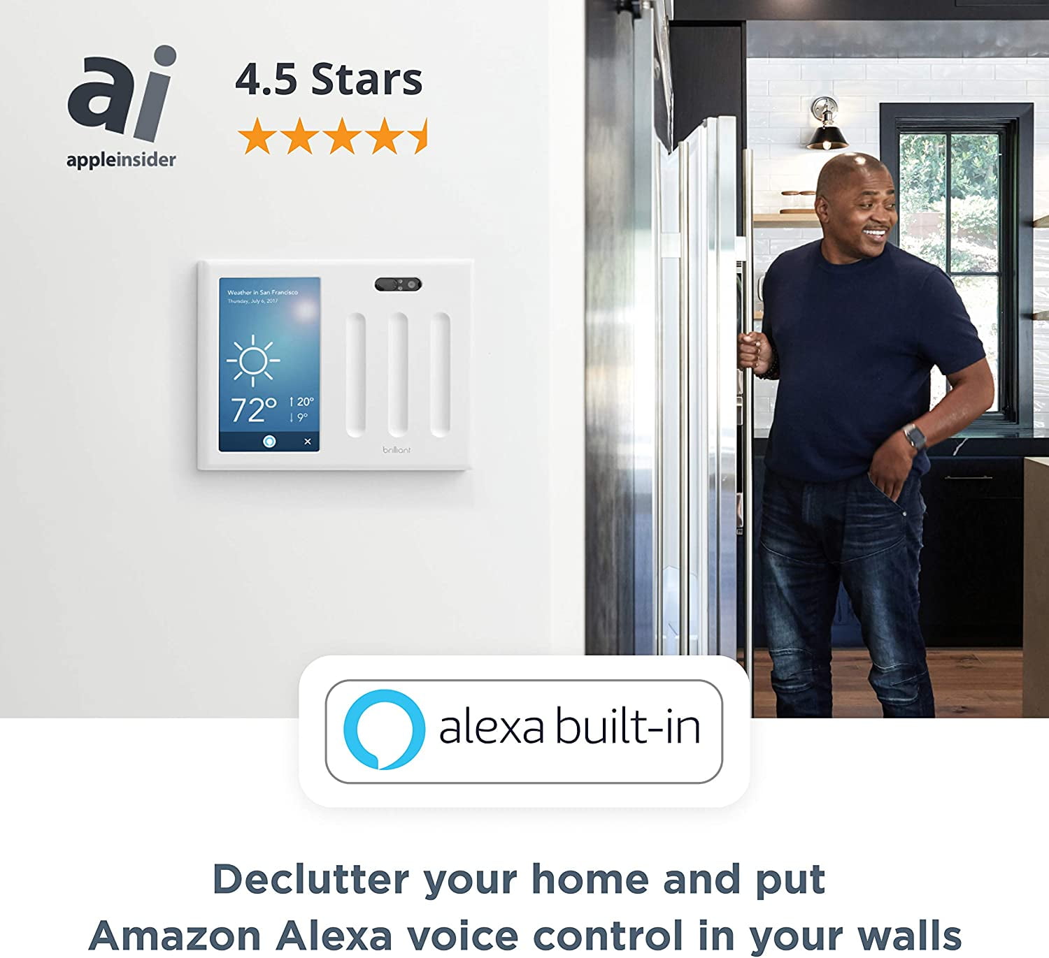 Sonos SmartThings Hue Kasa//TP-Link 4-Switch Panel /— Alexa Built-In /& Compatible with Ring Wemo Brilliant Smart Home Control Apple HomeKit /— In-Wall Touchscreen Control for Lights Music /& More