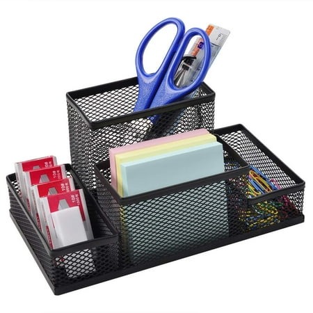 Space Bar Desk Organizer Pro Space Multifunctional Pencil Holder for Desk Organizer Metal Mesh Phone Stand Perfect for School Home Office,4-Scetion,Black ()