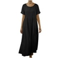 thumbnail image 2 of Pisexur Womens Dresses Robe Maxi Classique en Coton et Lin Couleur Unie Col Rond Manches Courtes Robe de Vacances pour Plage Décontractée Ample Robes d'Été pour Femmes P-2TG, Noir, 2 of 5